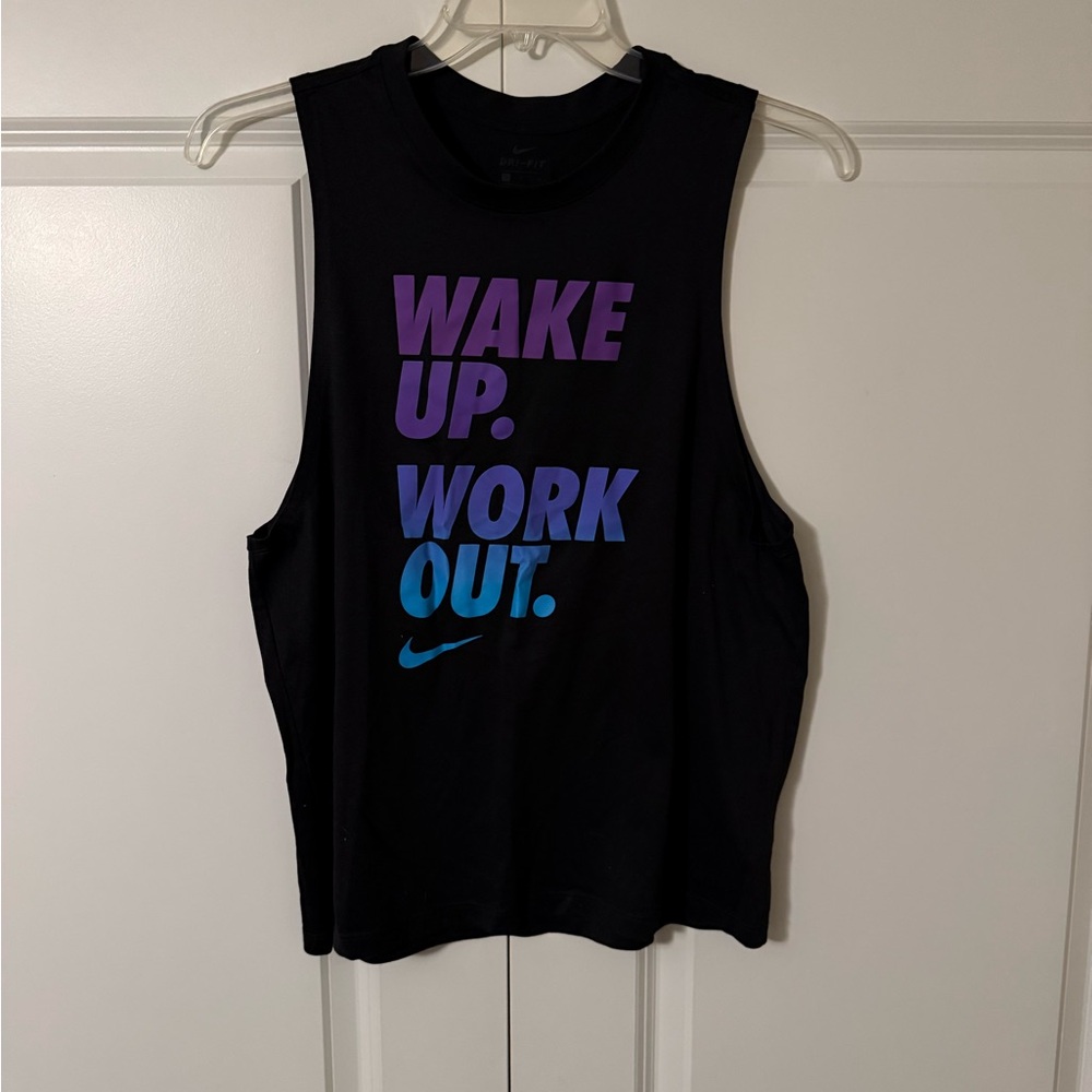 Nike Women's Black Tank Top with Purple and Blue Print